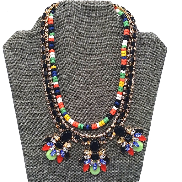 Susan Graver CZ Gemstone Beaded Rainbow Statement Collar Necklace in Gold-QVC - Picture 6 of 6